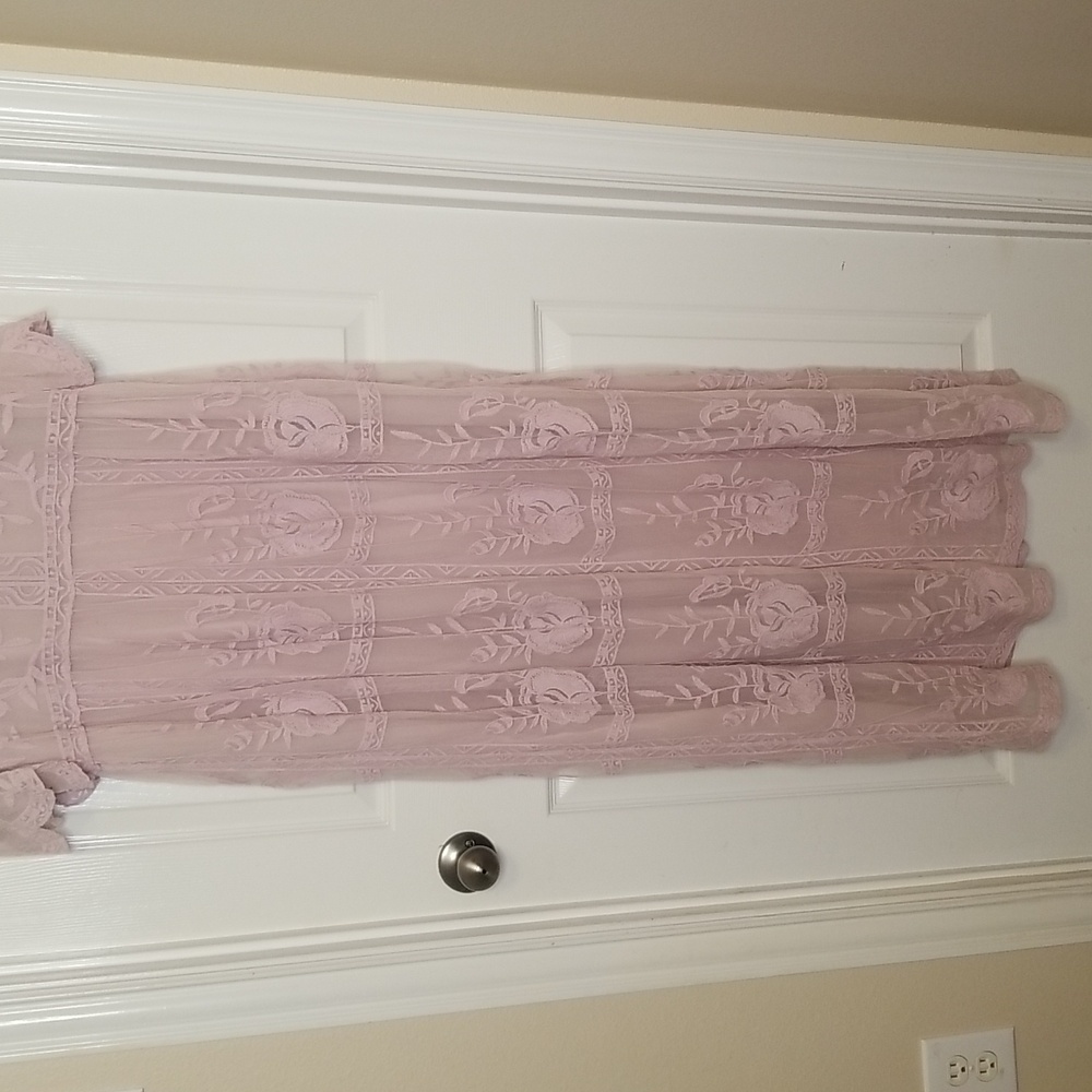 Tea N Rose Womens Shortsleeve Sheer Lined Lavender Maxi Dress - Picture 3 of 12